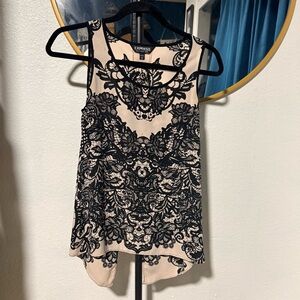 Express Black and Cream Lace Women's Blouse